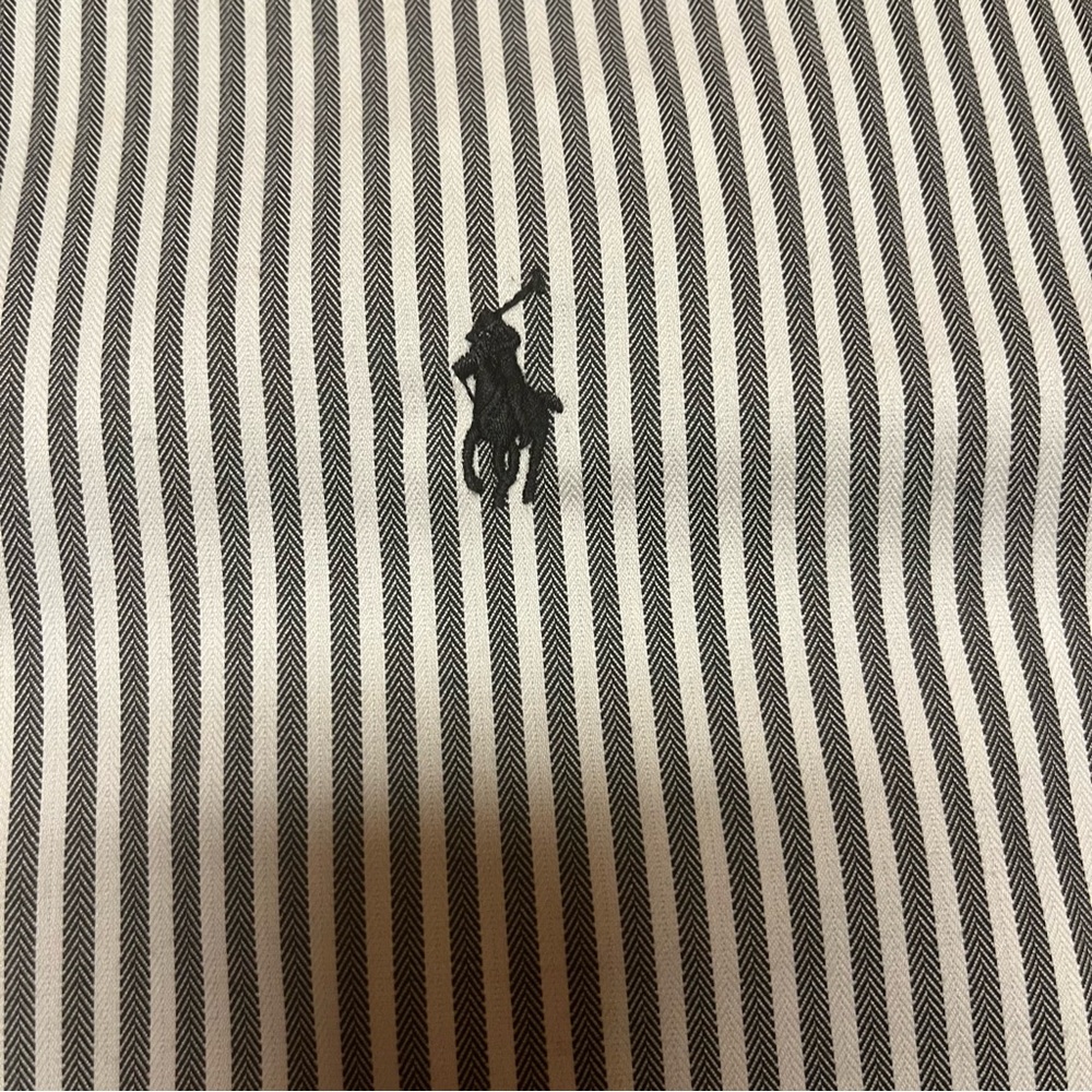 Polo Ralph Lauren Blue Label 15” Neck Slim Fit Gray/White Stripe Preppy Casual - Picture 4 of 9